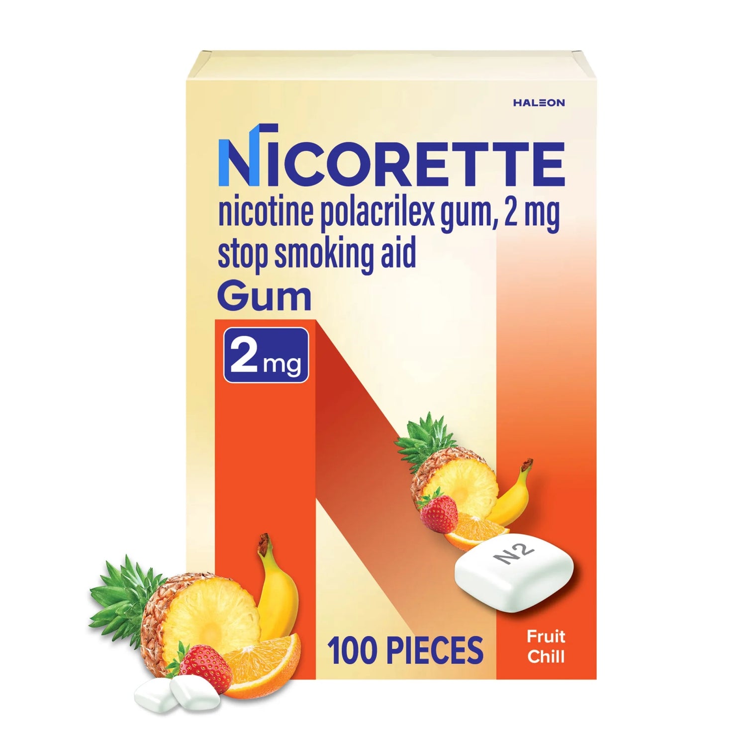 Nicotine Gum, Stop Smoking Aids, 2 Mg, Fruit Chill, 100 Count
